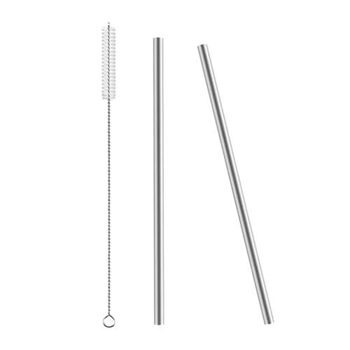 2 Pack Straight Pure Titanium Reusable Straws with Cleaning Brush