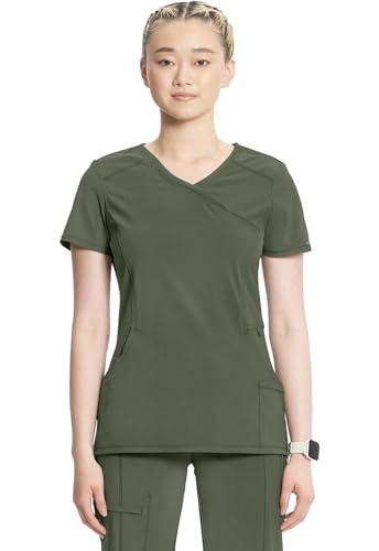 Infinity Cherokee Women Nurse Scrubs Top Mock Wrap 2625A, XS, Olive