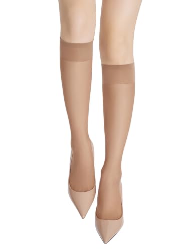 Image of leg elegant Sheer Knee High Stockings for Women, 6 Pairs Knee High Transparent Toes Nylons Pantyhose for Women