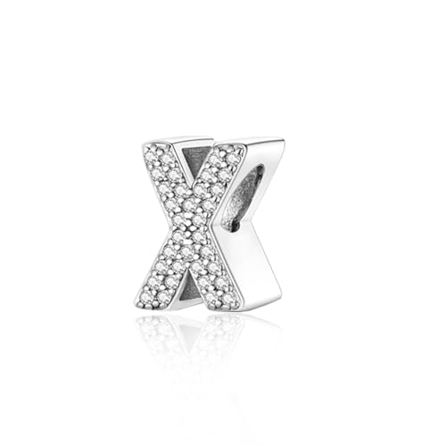 Abalorio de plata de ley 925 con circonitas cúbicas, abalorio de letra del alfabeto A-Z para pulseras Pandora para mujeres y niñas, regalo de joyería de cumpleaños, Plata de ley