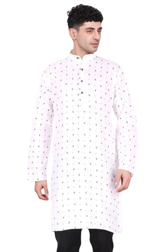 Image of SKAVIJ Mens Cotton Long Sleeve Tunic Printed Kurta