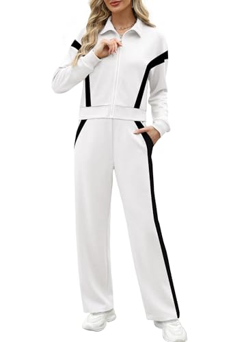 Image of XIEERDUO Lounge Sets for Women 2025 Sweatsuit 2 Piece Outfits Sweatshirt Wide Leg Sweatpant Tracksuit Matching Set