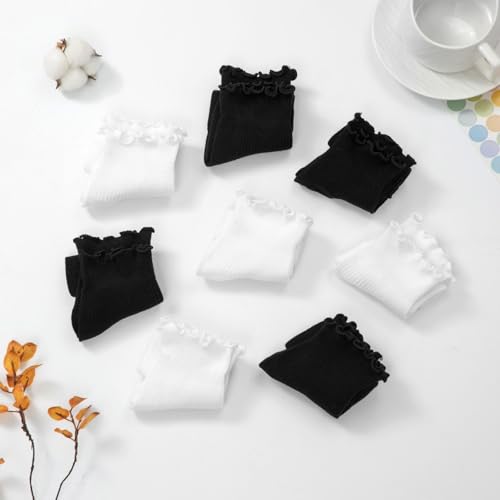 Image of 8 Pairs Cute Ruffle Frilly Ankle Socks Women, Lace Lettuce Socks