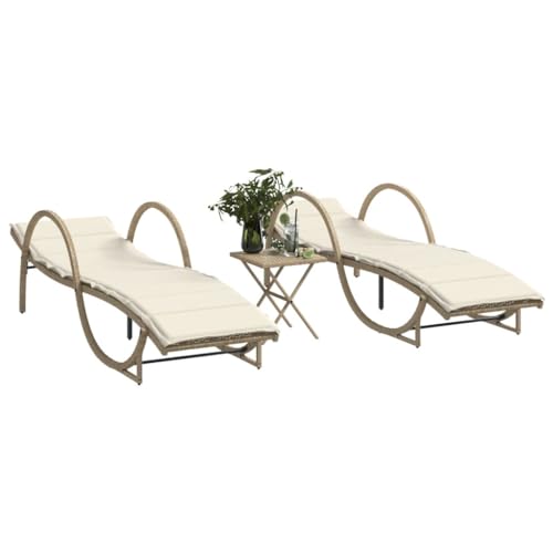 Qnhdfrt Sonnenliege Set 2 Stück mit Tisch Beige PE-Rattan Gartenliege...