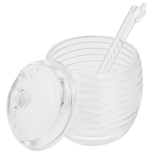 Luxshiny 1Set Transparent with Dipper Lidded Glass Honey Pot Container for Kitchen Honey Bottle for Storing Syrups Elegant Design Storage