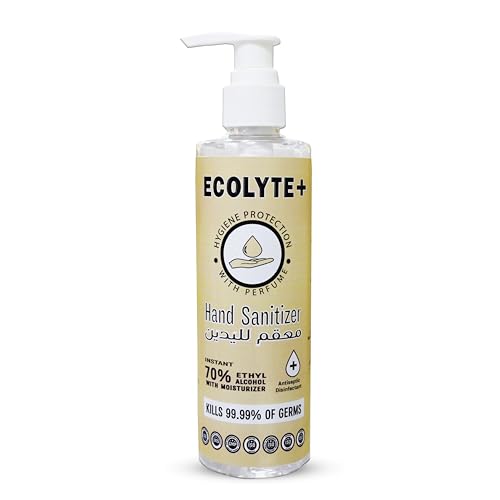 Ecolyte+ Skincare antibacterial gel: Hand Sanitizer antiseptic and disinfectant containing 70% ethyl alcohol proven to be 99.99% effective in eliminating germs 250 ml
