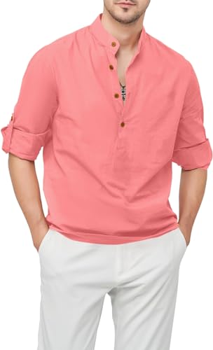 Image of Zombom Men's Cotton Blend Mandarin Collar Self One Design Full Sleeve Casual Short Kurta