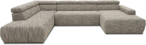 DOMO Collection Brandon - Divano spazioso a U con schienale regolabile, divano angolare, 228 x 359 x 175 cm, grigio chiaro