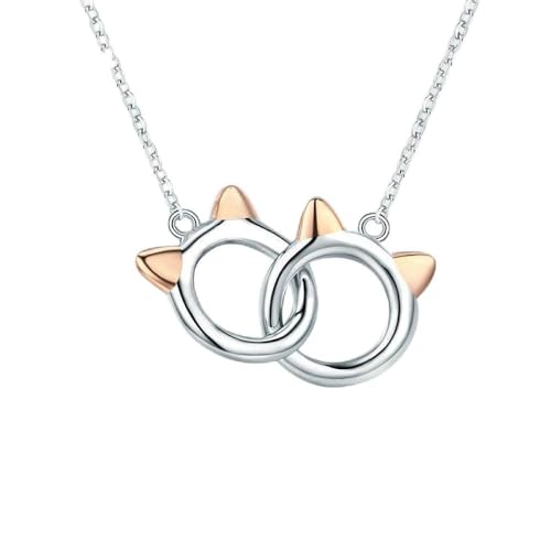 Collier en argent pour femmes pendentif deux chats unique style coréen délicat