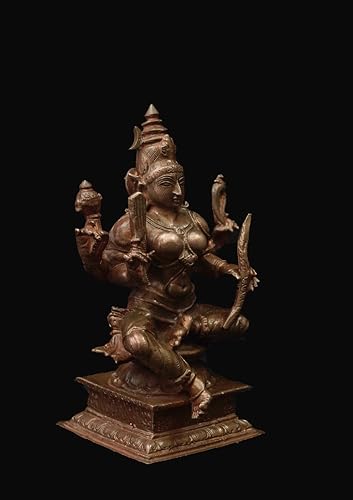 Image of Copper Idols India, 4.3 inches, Handmade Goddess Raja Rajeswari 479 Gram, Patina Antique Finish, Pack of 1 Piece