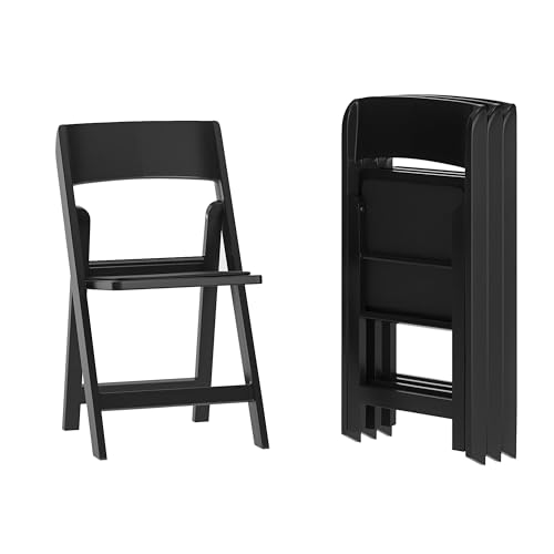 Image of Flash Furniture Hercules Tucker Commercial Black Resin Folding Chair - Lightweight, Vinyl Padded Removable Seat, Indoor Outdoor Use, Event & Wedding Ready, Set of 4