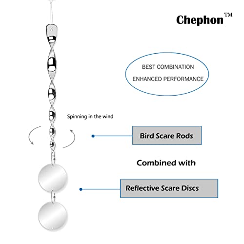Chephon Bird Scare Rods with Reflective Discs Reflectors - Bird Spinner Scare Device of Twisting Rods and Disks to Keep Birds Away Like Woodpecker and Pigeon - 6 Pack