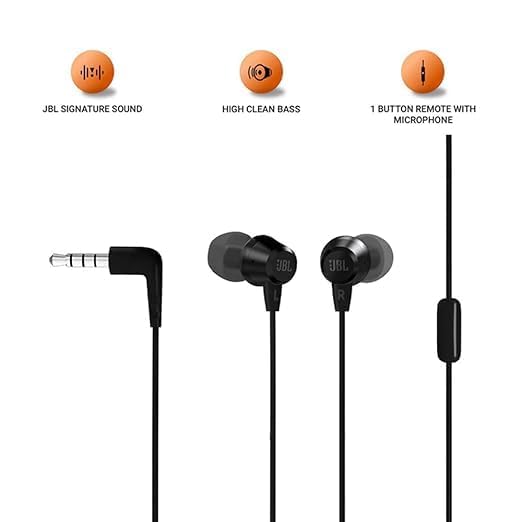 Image of JBL T50HI, Premium in Ear Wired Earphones with Mic, Signature Sound, One Button Multi-Function Remote, Premium Finish, Angled Earbuds for Comfort fit (Black)