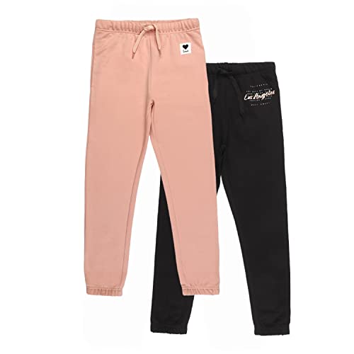 Image of Alan Jones Clothing Girls Mid Rise Pack of 2 Joggers Track Pants | Side Pockets | Elastic Waist with Drawstring | Regular Fit