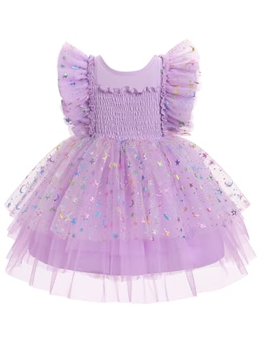 IMEKIS Toddler Girl Birthday Dress Sparkly Strawberry Tulle Party Ruffle Sleeve Dresses Cake Smash Photo Shoot 1-8T2