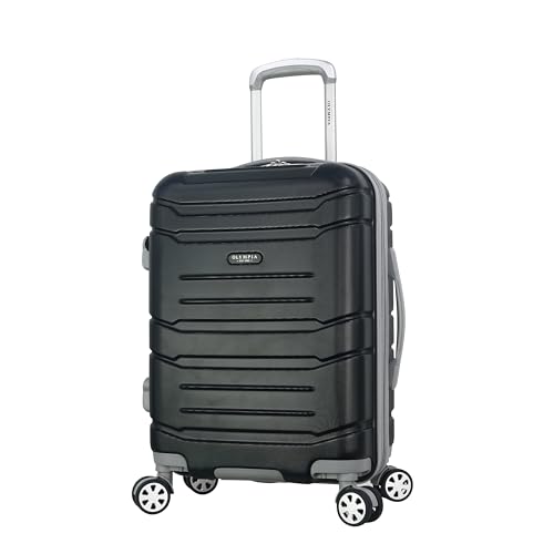 Olympia U.S.A. Denmark 22' Carry-On Suitcase - Lightweight Hardside Luggage, Expandable 30%, 8 Jumbo Spinner Wheels, Utility Hook & Hidden Laptop Compartment (Black)