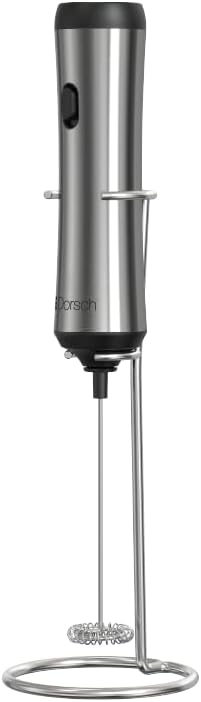 Danish Design Rechargeable Milk Frother with Steel Stand | 3-Speed Settings, USB Charging, Silent Operation | Durable Stainless Steel Whisk, Compact & BPA-Free Design | Portable Electric Frothing