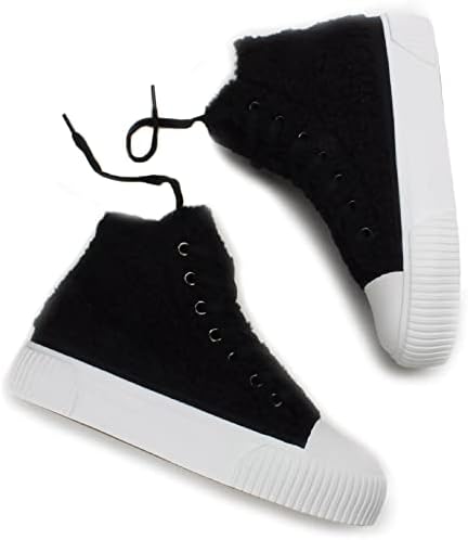 PepStep Women's Fashion Platform High Top Sneakers, Cute Corduroy or Faux Lamb's Fur Upper，Memory Foam Insole,Trendy Slim Shoe Lace(White,7) | Image 5