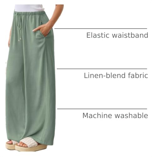 Image of LILLUSORY Women's Linen Summer Palazzo Pants Flowy Wide Leg Beach Pants with Pockets