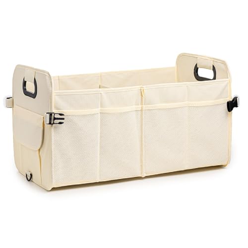 Image of JVCV XL Car Trunk Boot Organizer Collapsible Multi-Compartment Car Storage Waterproof 600D Oxford Polyester Reinforced Handles suitable for any Car Suv Sedan Minivan Anti Slip Bottom (XL - Beige).