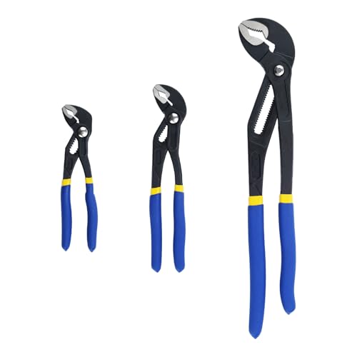 3pcs Adjustable Groove Joint Pliers Set V-jaw Pliers with Push Button Quick Release (7-inch 10-inch 16-inch) (Blue)