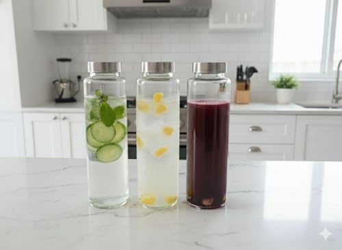 Image of Vency 750ml Glass Water Bottle for Water & Beverages | Leak-Proof Airtight Stainless Steel Lid | Smoothies & Juices (Single Bottle)