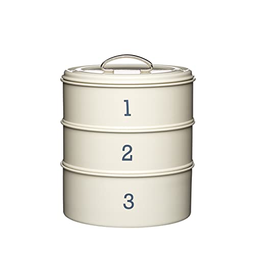 Living Nostalgia KitchenCraft - Boîte à Gâteaux en Métal, 3 Compartiments Étanches, Collection, 22 x 27 cm - Crème
