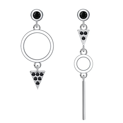 J.MUEN Boucles d'oreilles Argent Sterling 925 pour Femme Style Géométrique Asymétrique Pendantes avec noir zirconium pour femmes filles Bijoux Cadeau Cover