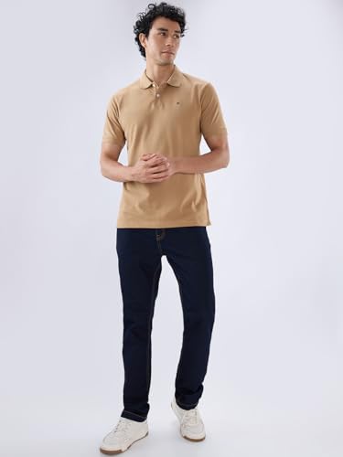 Image of Raymond Men Slim Fit Solid Pattern Pure Cotton Half Sleeve Polo Neck Casual T-Shirt