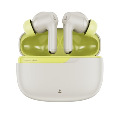 Image of boAt 2026 Launch Airdopes Prime 300 with Spatial Audio, 60 Hrs Battery, Quad Mics AI-ENx Technology, Multi Connectivity, 11mm Drivers, ASAPTM Charge, in-Ear Detection, Bluetooth v6.1 (Lime White)