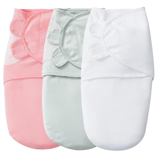 Image of david's kids 100% Cotton 3 Pack Baby Swaddle Wrap for 0-3 Months, Soft Swaddle Blanket for Newborn Infant, Adjustable Baby Wrap Sleep Sacks for Boys Girls, Newborn Essentials, White & Grey & Pink