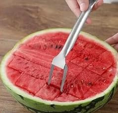 2Pcs Watermelon Fork Slicer Cutter, 2-In-1 Stainless Steel Fruit Cutter, 2025 Upgrade Portable Melon Slicer Tool for Camping, Picnics, Home, Parties – Effortless Cubes & No Mess