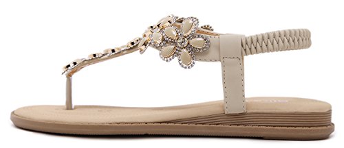 Women's Glitter Sandals, Bohemian Summer T-Strap Flat Thongs, Nude Floral Rhinestone Jewelry Gem, Open Toe Herringbone Comfy T Strap Shoes For Dressy Casual Jeans Daily Wear Beach Holiday #TOP2