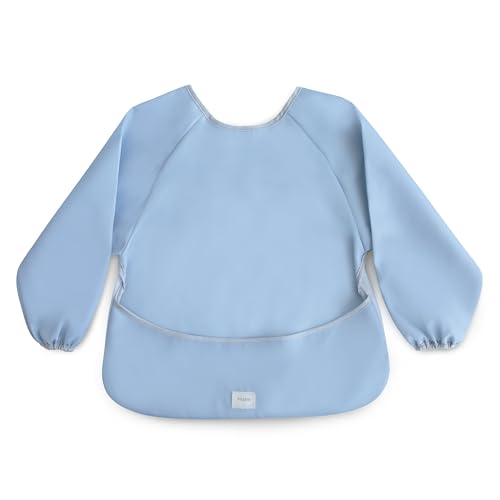 Image of mushie Long Sleeve Baby Bib | Water Resistant Adjustable Fit for Ages 6-24 Months