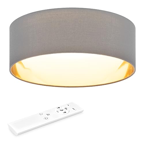 Navaris LED Deckenleuchte Milchglaskuppel - dimmbar mit Fernbedienung - verstellbare Farbtemperatur - Design Stoff Deckenlampe - Dunkelgrau/Gold