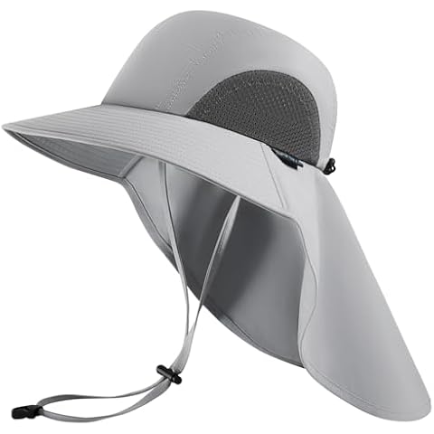 UVSAI UPF 50+ Foldable Sun Hats Wide Brim with Large Neck Flap for Men Women UV Protection Gardening Fishing Beach Hat Light Grey Cover
