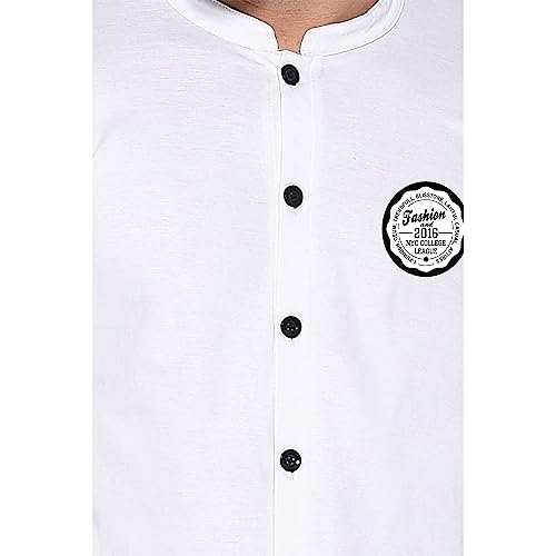 Image of Geum Men's Mandarin Collar Shirt | Slim Fit Full Sleeve Casual Shirt with Printed Chest Logo | Soft Cotton Blend Stylish Button Down for Party, Office