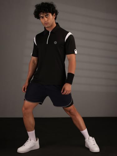 Image of CHKOKKO Gym Tshirt for Men Workout Activewear Man T-Shirts Polo Neck Zipper Regular Fit Half Sleeves for Sports Running Yoga Training Activities