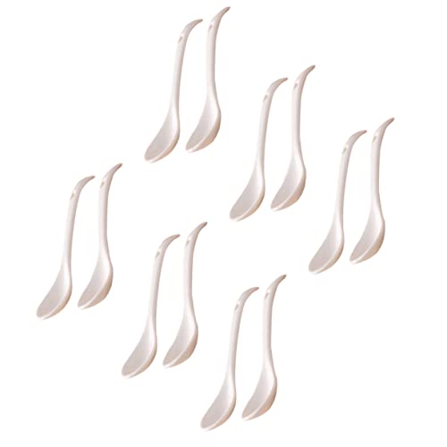 Mikinona 12pcs Ceramic Spoons Tea Spoon Drink Spoons Dessert Spoon Serving Spoons Handle Cake Spoon Kitchen Table Spoons Asian Soup Spoons Porcelain Teaspoon Serving Teaspoon Coffee White
