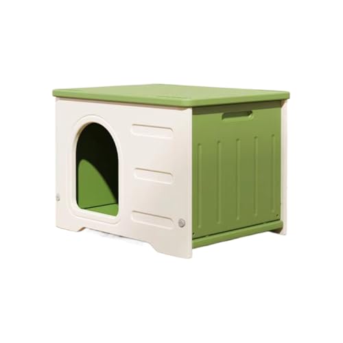 Qobvoeh 外猫ハウス 屋外 猫 ハウス ペットハウス 犬小屋 小型犬用 組み立て キャットハウス 屋外 室内 防水 防風 換気 四季通用 毛布付き 組立簡単 野良猫 避難所 猫 冬用ハウス 冷感マット付き (グリーン,A)