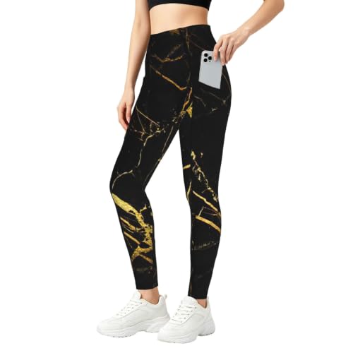 Pantalones de yoga para mujer EdsfFehs con elegante estampado negro y dorado