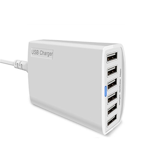 USB Charger High Speed 60W Multiport USB Charger 6-Port USB Desktop Charger Station Hub with PowerSmart Technology for Smartphone Iphone Samsung Huawei Ipad Table and More USB devices