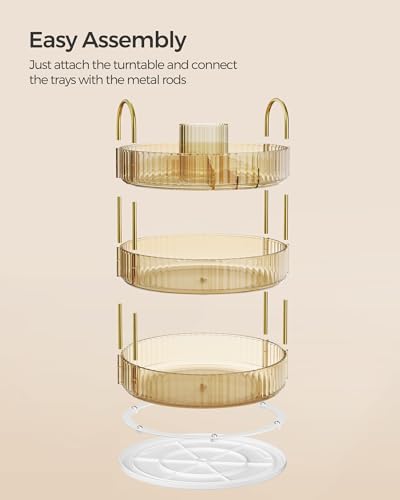 Image of SONGMICS Makeup Organizer, 3-Tier Countertop, Customizable | Customizable skincare organizer countertop, round rotating, toiletries vanity organizer, lazy susan, gift UJKA011A01