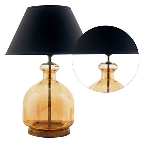 Image of Alper Mini Amber Luster Glass Table Lamp with Black Cotton Shade | Modern Designer Bedside & Living Room Decorative Table Light (Bulb Included)