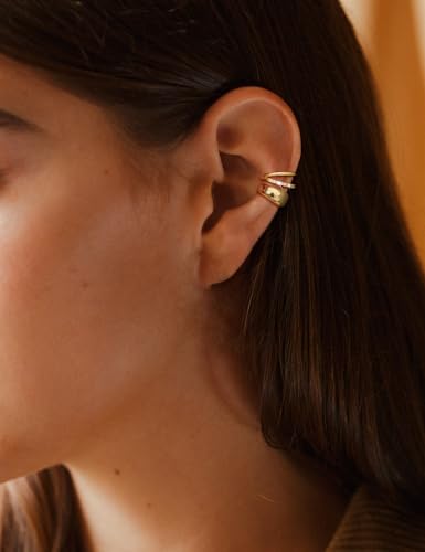 Dainty Small Ear Cuff for Women - Trendy 14K Gold Plated CZ Non Piercing Cartilage Earring Set Jewelry Gift3