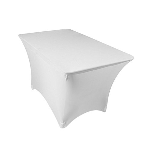 GFCC Stretch Spandex Table Cover White for 4 Ft Rectangular Table Fitted Tablecloth Linen Tablecloth Wedding Party Birthday Decor