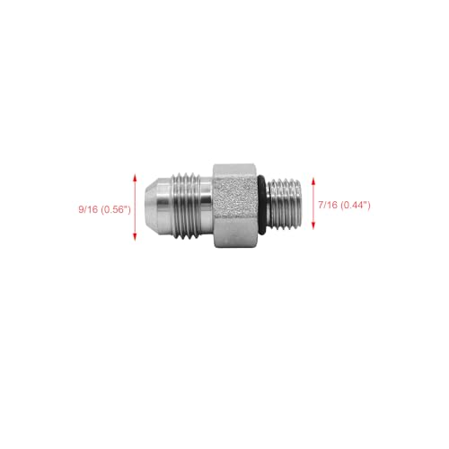 Image of (4-PACK) 6400-06-04-O Hydraulic Hose Adapter Fitting 3 /8 inch Male JIC 37 Flare (9 /16 inch-18UNF) x 1 /4 inch Male O-Ring Boss (7 /16 inch-20UNF) SAE Straight Pipe Joints Tube Connector Carbon Steel