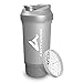 Proteína Shaker FYRA 700 ml - a prueba de fugas, BPA libre, con tamiz y escala, para batidos cremosos, de proteínas agitadores, para aislamientos y concentrados Iso Sport (plata)