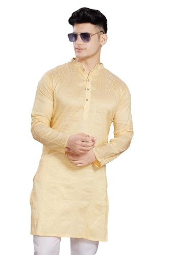 Image of DIVISIVE Men's Jequard Embroidered Art Silk Slim Fit Only Kurta