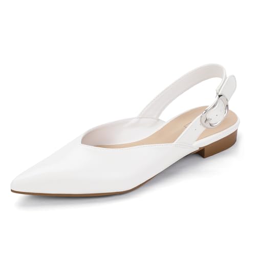 IDIFU Women's Flats Pointed Toe Slingback Dress Shoes for Women Comfortable Dressy Fashion Trendy Flat Shoes Work Bridal Wedding Office Cute Buckle Dress Flats